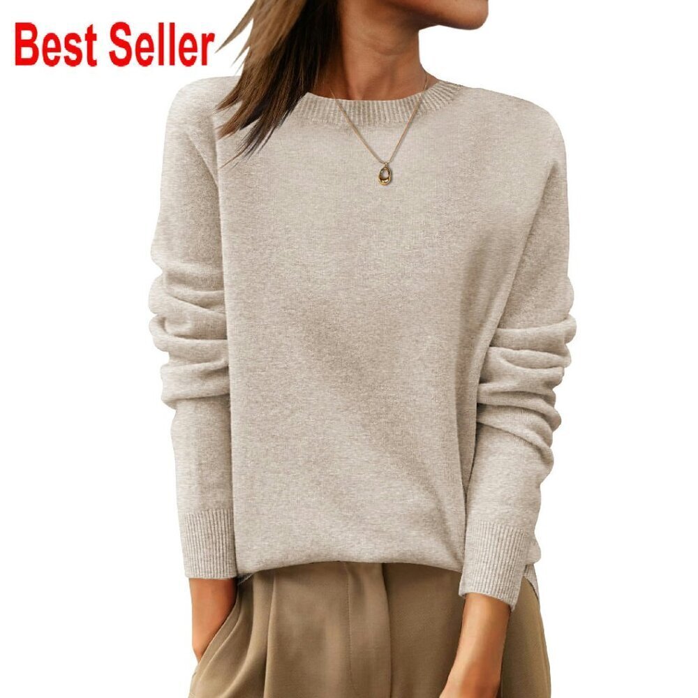 Classic Wool Crewneck Sweater Elegant Minimal Chic Work Casual Fall Outfits